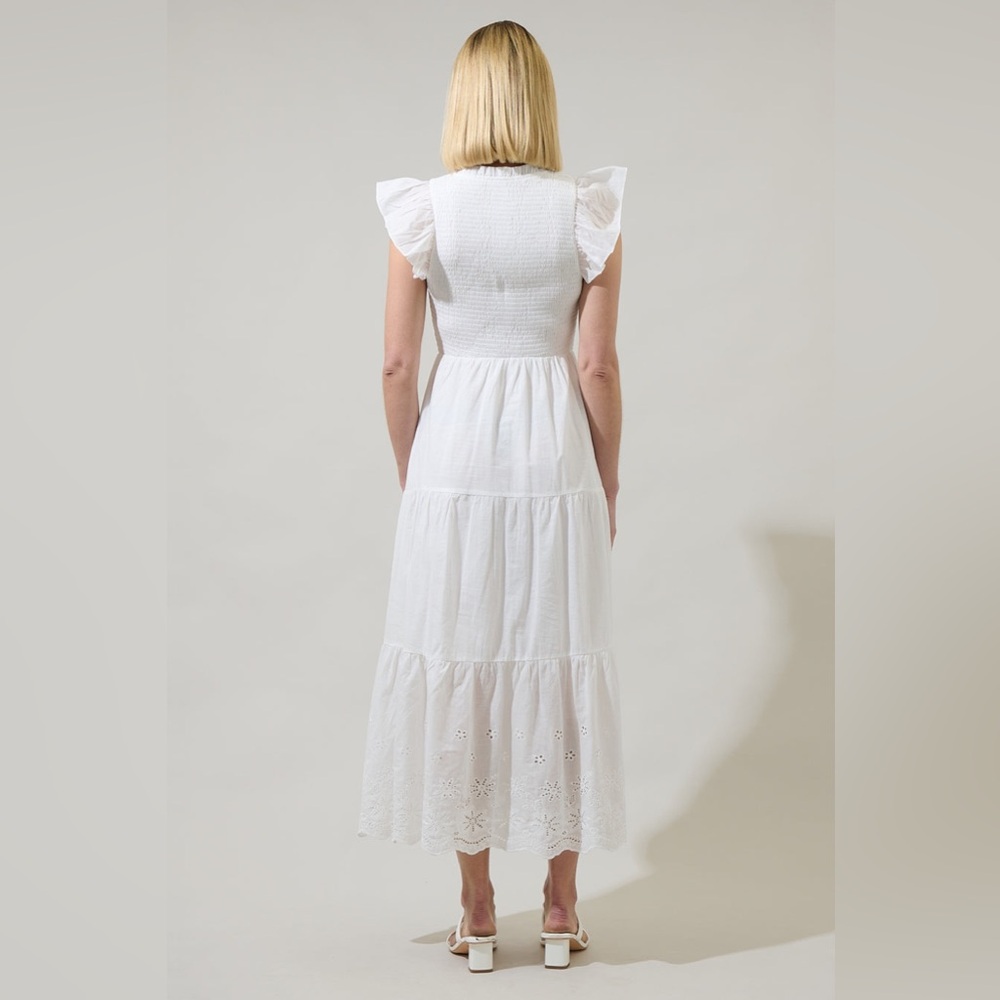 White Ruffle Maxi Dress Tiered Small NWT SUGARLIPS - Picture 2 of 9